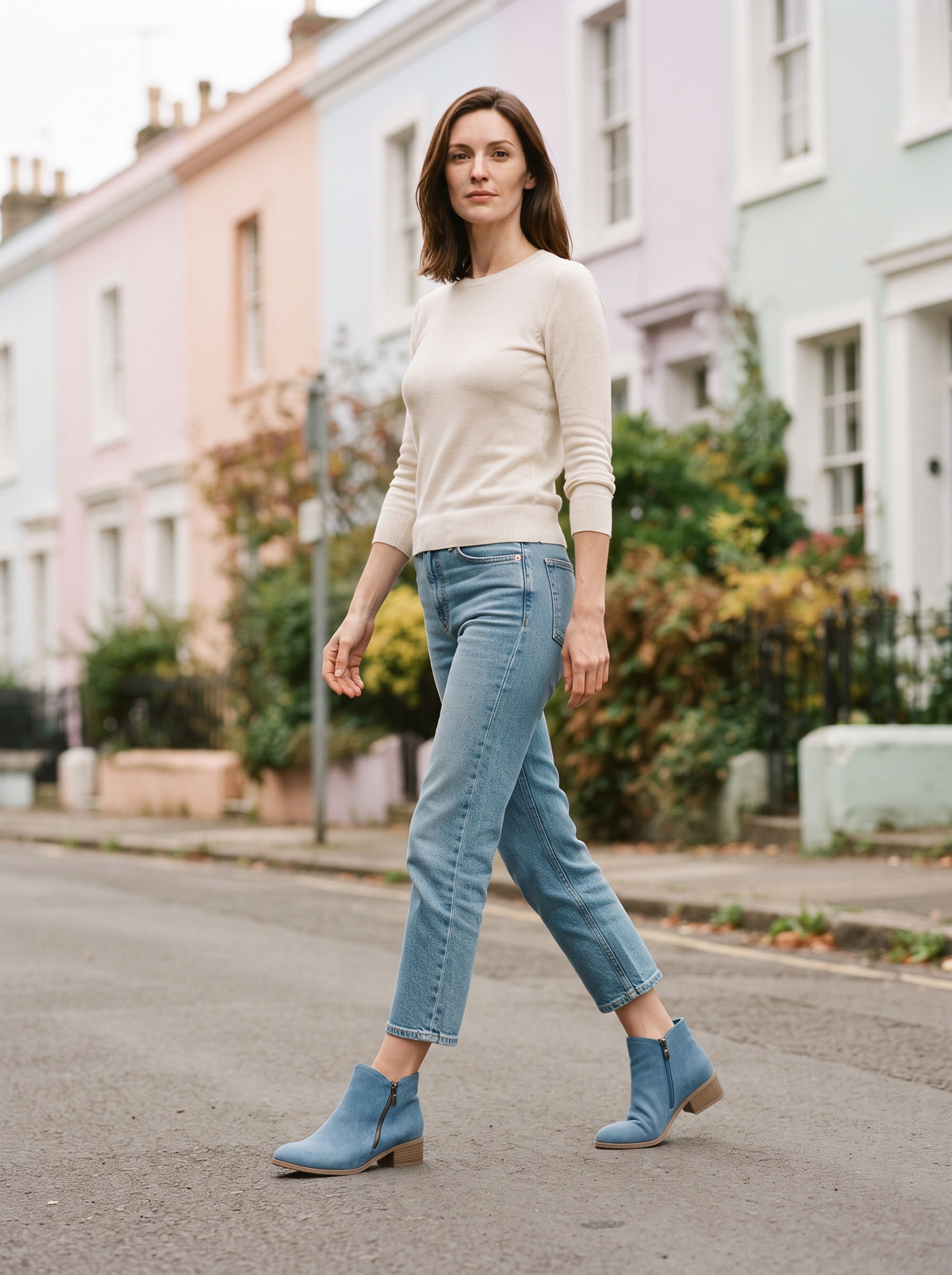 Suede-Effect Side-Zip Ankle Boots – Blue – street style