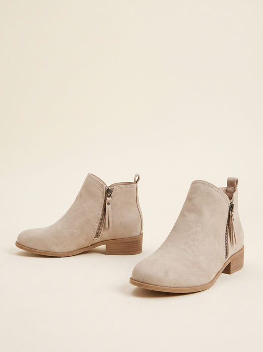 Suede-Effect Side-Zip Ankle Boots – Beige – product view