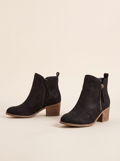 Suede-Effect Side-Zip Ankle Boots – Black – product view