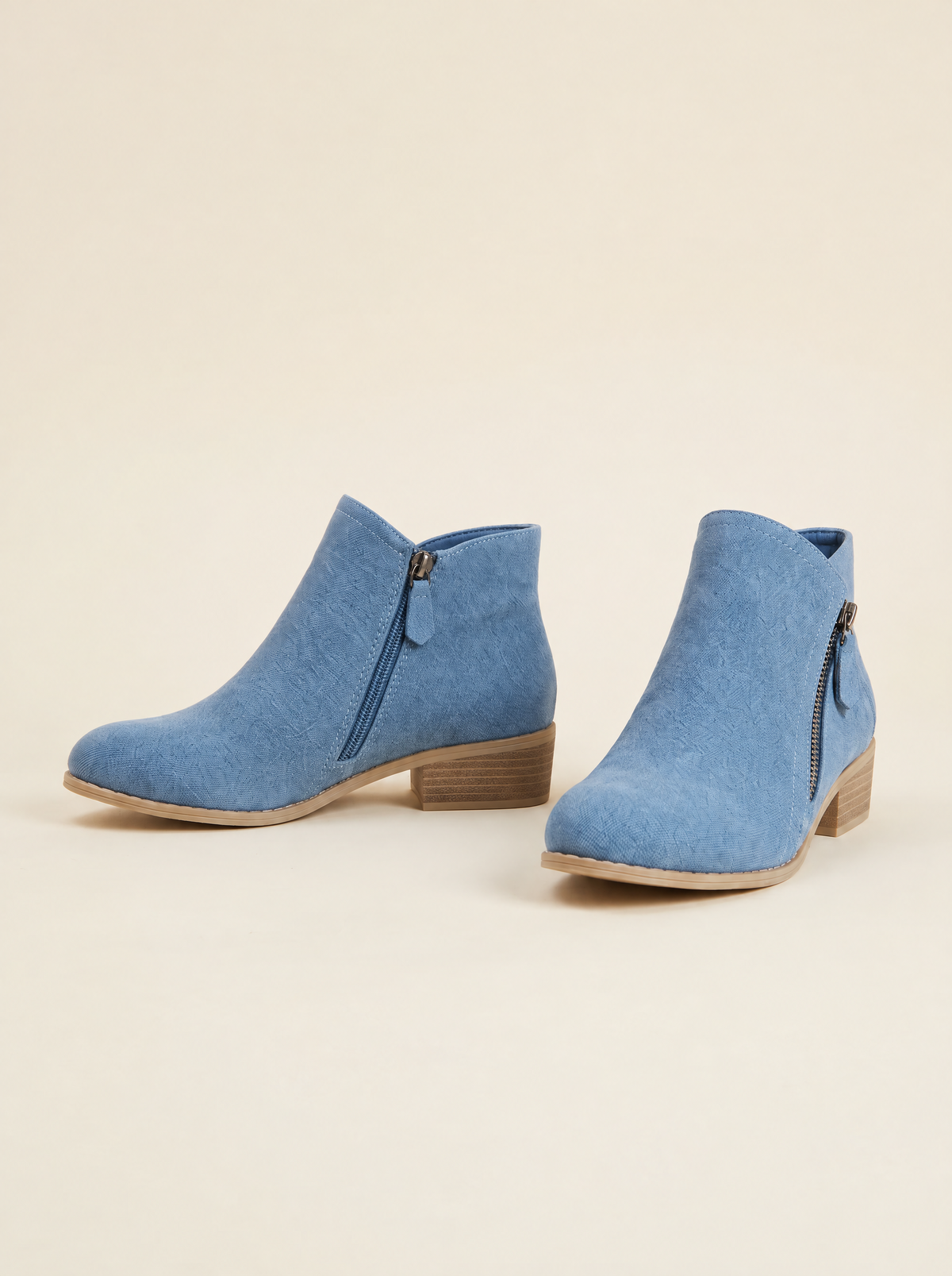 Suede-Effect Side-Zip Ankle Boots – Blue – product view