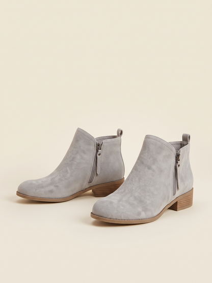 Suede-Effect Side-Zip Ankle Boots – Grey – product view