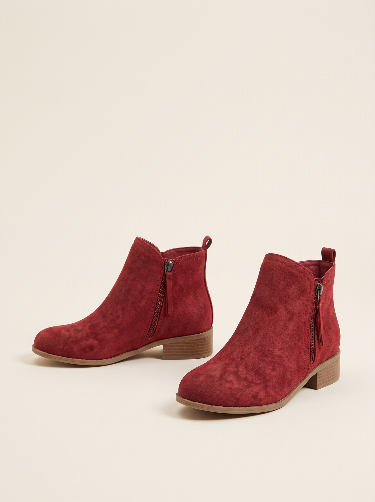 Suede-Effect Side-Zip Ankle Boots – Red – product view