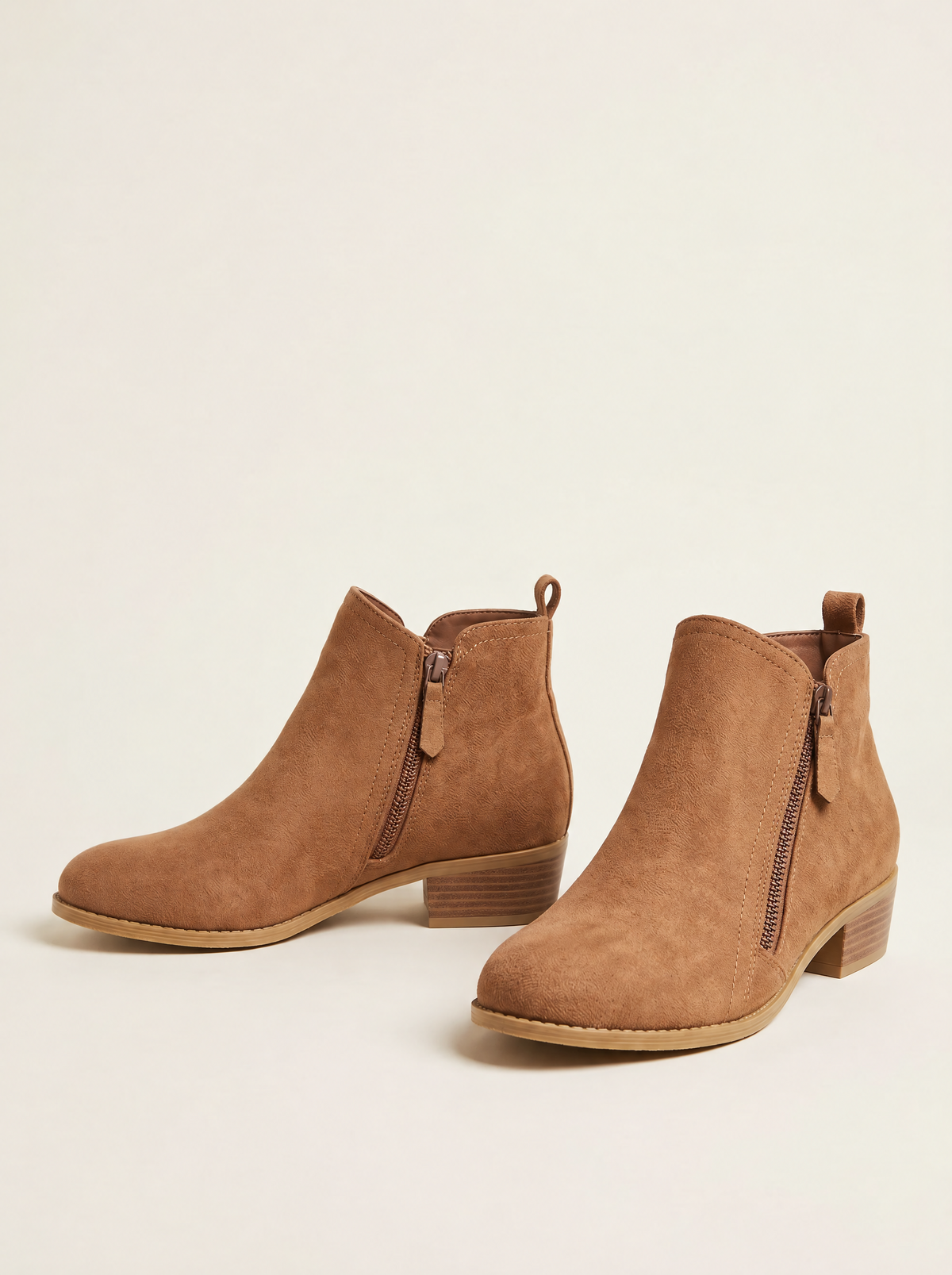 Suede-Effect Side-Zip Ankle Boots – Tan – product view