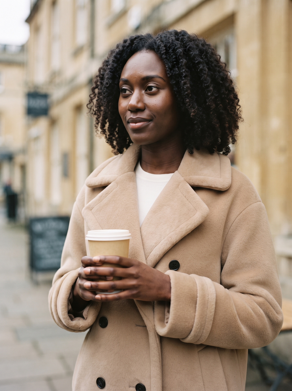 Teddy Lined Double-Breasted Coat – Khaki – café