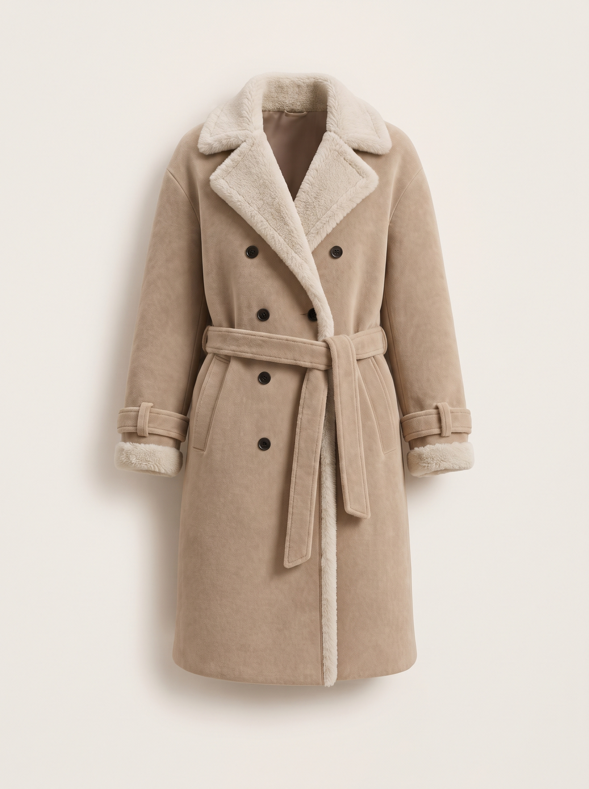 Teddy Lined Double-Breasted Coat – Apricot – product view