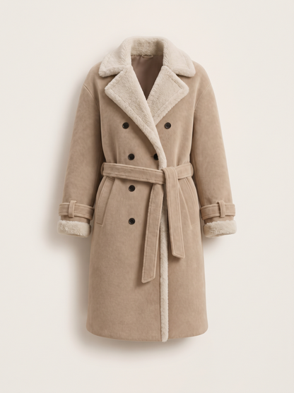 Teddy Lined Double-Breasted Coat – Apricot – product view