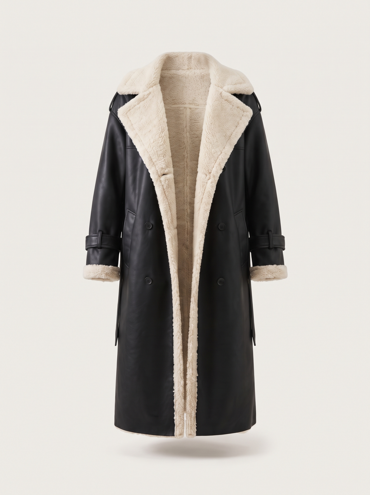 Teddy Lined Double-Breasted Coat – Black – product view