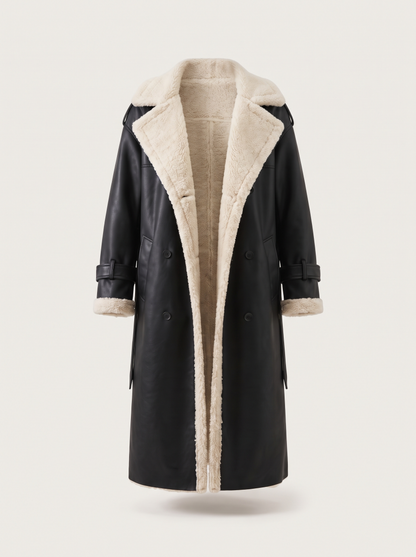Teddy Lined Double-Breasted Coat – Black – product view