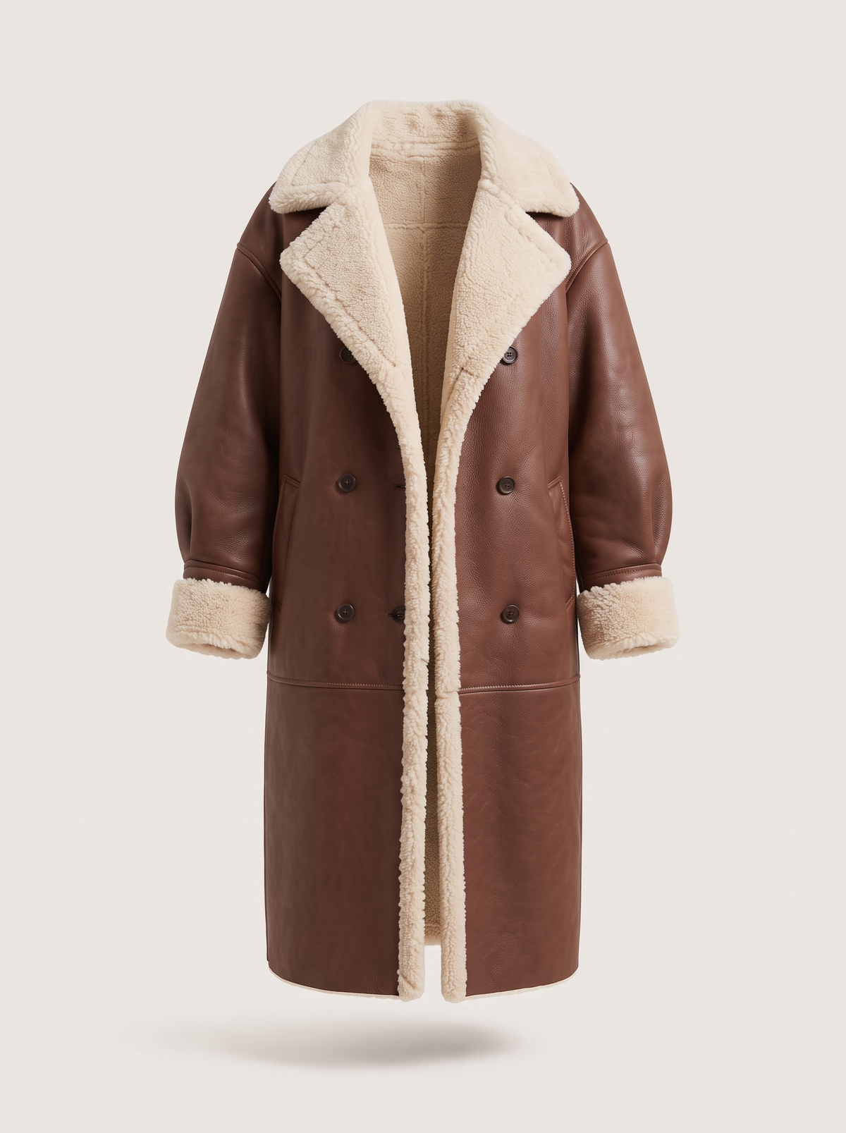 Teddy Lined Double-Breasted Coat – Brown – product view