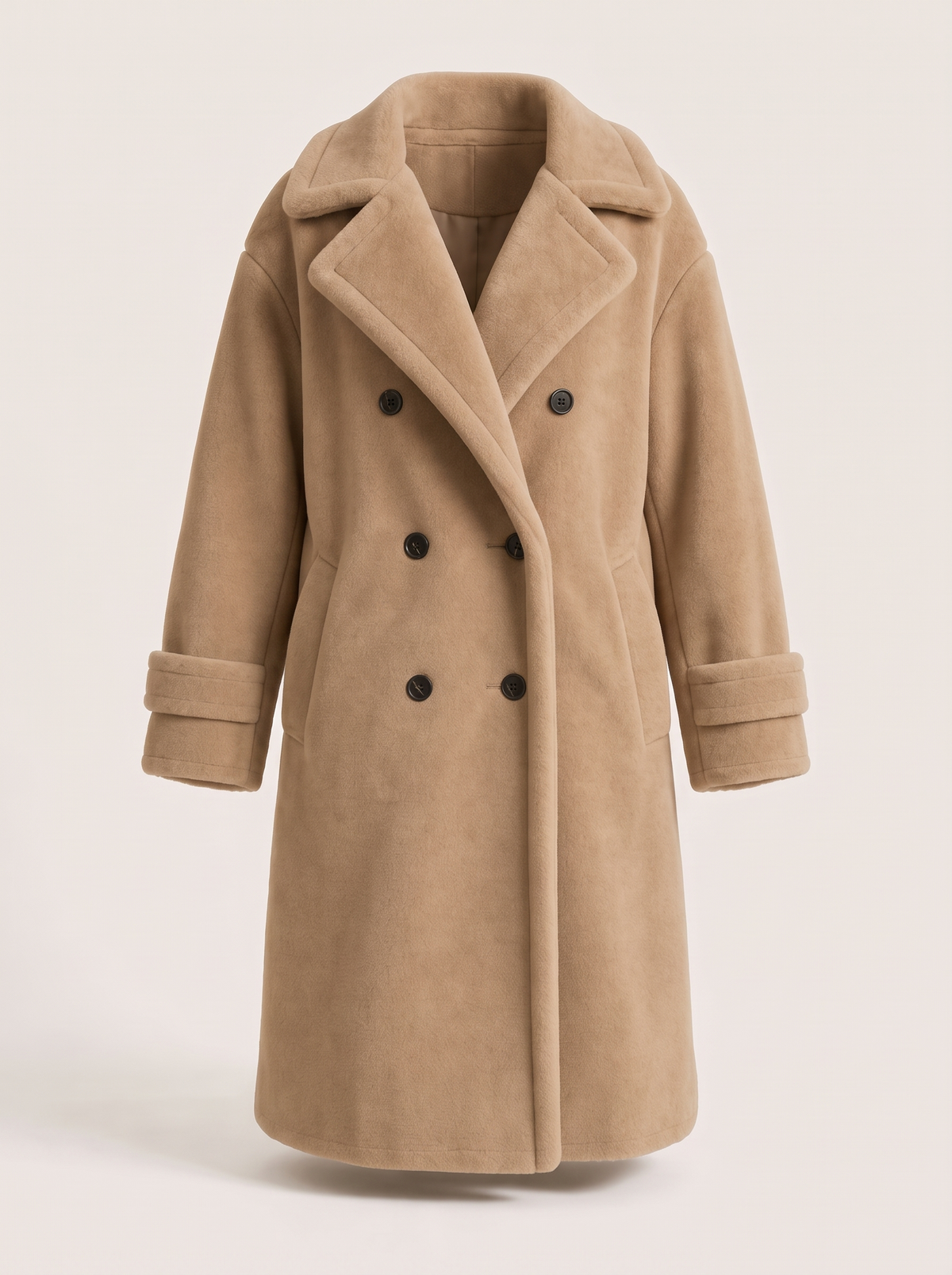 Teddy Lined Double-Breasted Coat – Khaki – product view