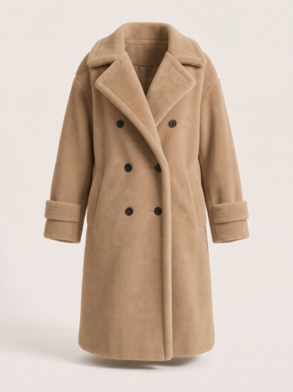 Teddy Lined Double-Breasted Coat – Khaki – product view