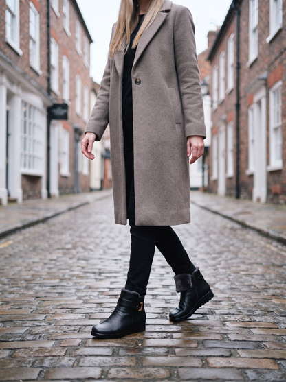 Leather-Look Wedge Ankle Boots – Black – street style