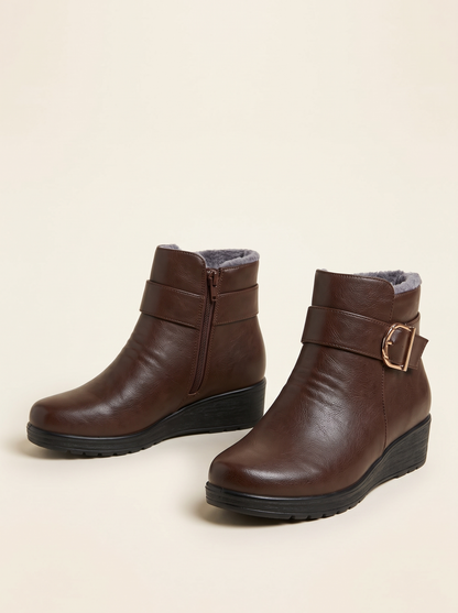 Leather-Look Wedge Ankle Boots – Brown – product view